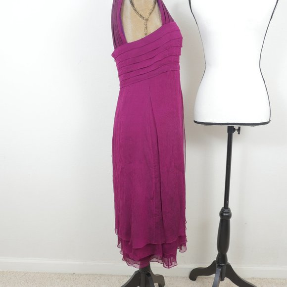 Tadashi Magenta Purple Silk Vintage Glamour Size 12 Layered Hem Retro Dress - Picture 7 of 11